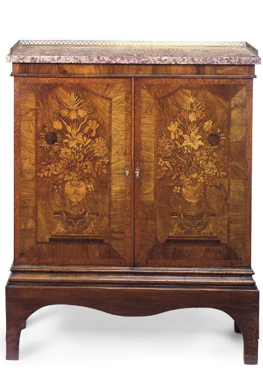 A FLORAL MARQUETRY WALNUT CABINET