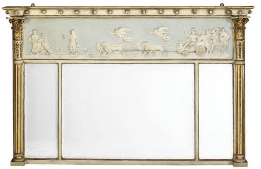 A REGENCY PAINTED AND PARCEL GILT OVERMANTEL MIRROR