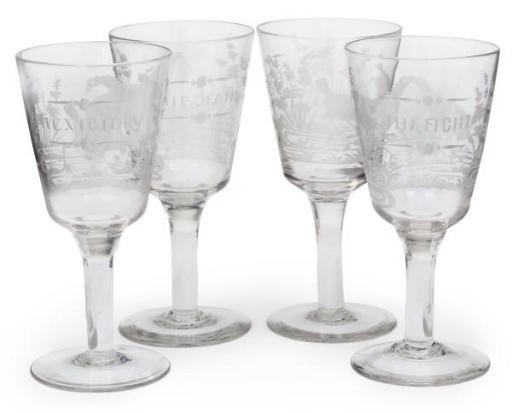 A SET OF FOUR ENGRAVED GLASSES