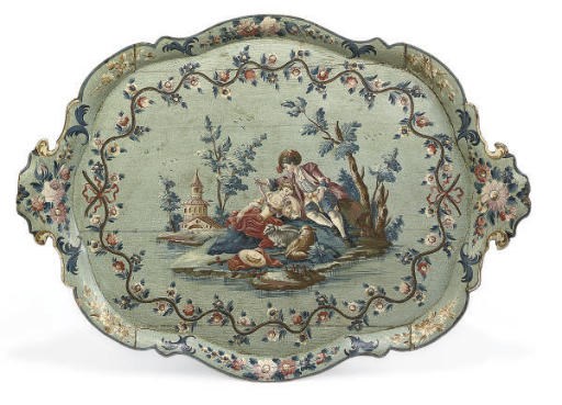 A NORTHERN ITALIAN PAINTED WOOD TRAY