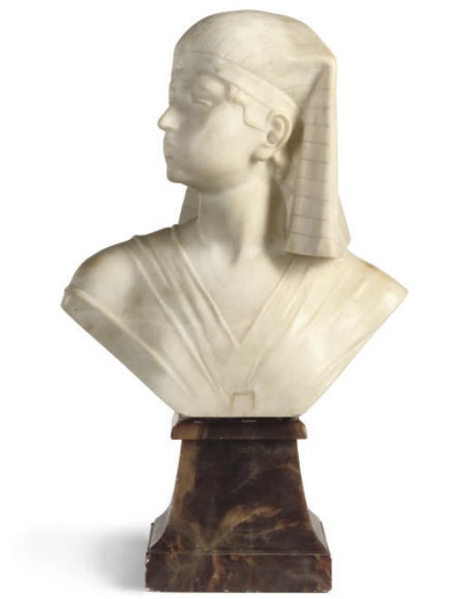 AN ITALIAN CARVED ALABASTER BUST OF AN EGYPTIAN BOY PHARAOH