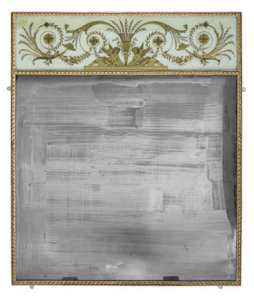 A PARCEL GILT AND STAINED MIRROR