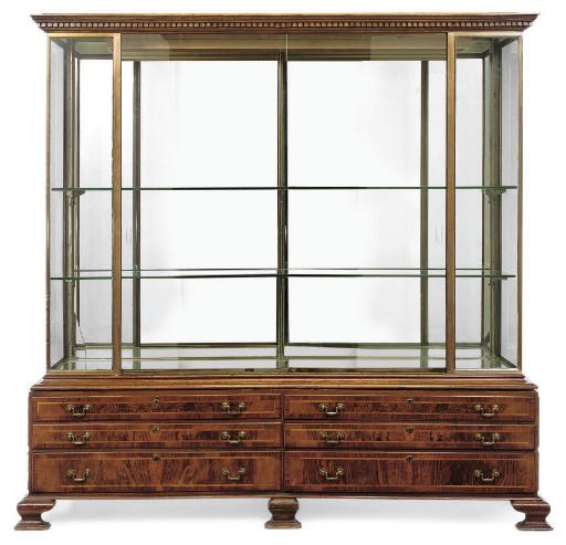 A BURR WALNUT DISPLAY CABINET