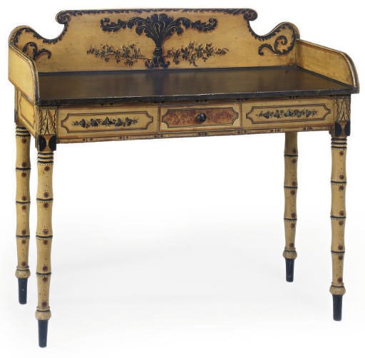 A LATE VICTORIAN PAINTED AND SIMULATED BAMBOO SIDETABLE