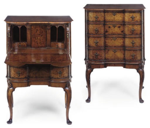 A PAIR OF WALNUT AND BURR WALNUT CABINETS
