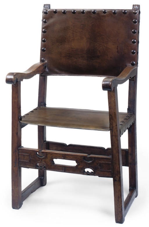 A SPANISH WALNUT ARMCHAIR