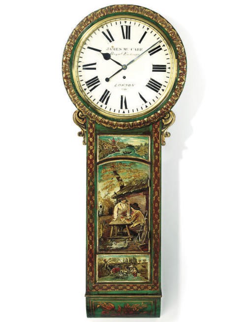 A Victorian painted oak eight day tavern clock