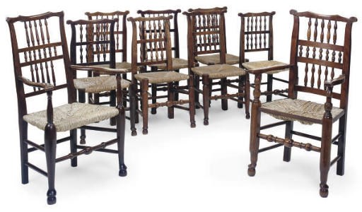A MATCHED SET OF TWELVE ASH OR BIRCH SPINDLEBACK CHAIRS