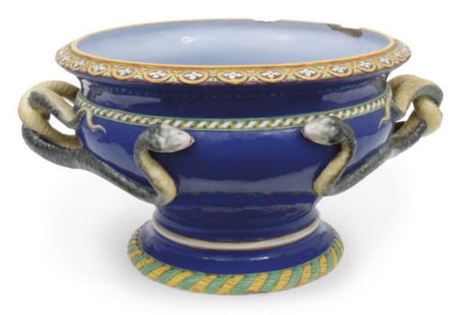 A MINTON MAJOLICA DARK-BLUE-GROUND JARDINIERE