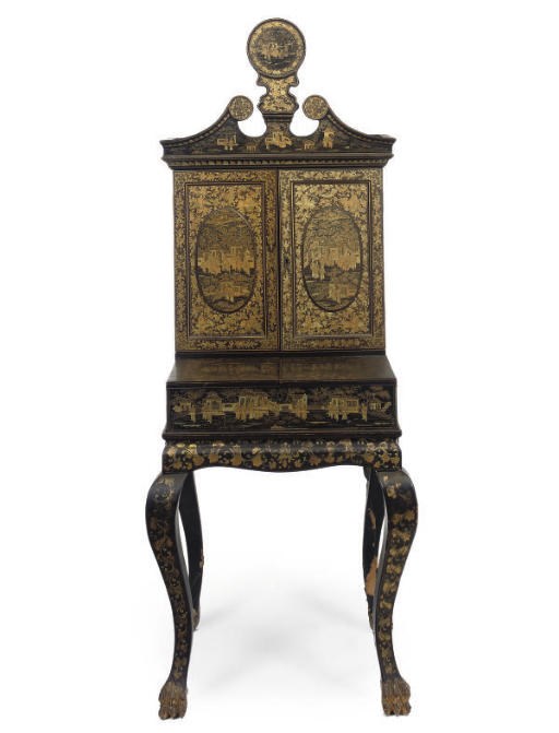 A CHINESE EXPORT LACQUER CABINET-ON-STAND