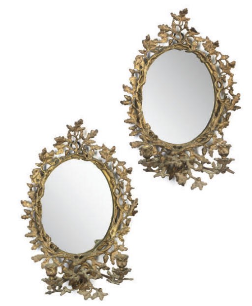 A PAIR OF GILT-BRONZE TWIN-LIGHT GIRANDOLES