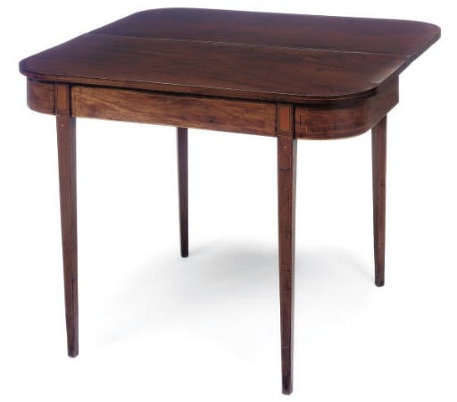 A GEORGE III MAHOGANY AND LINE INLAID TEA TABLE