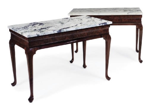 A PAIR OF WALNUT AND BURR WALNUT VENEERED CENTRE TABLES
