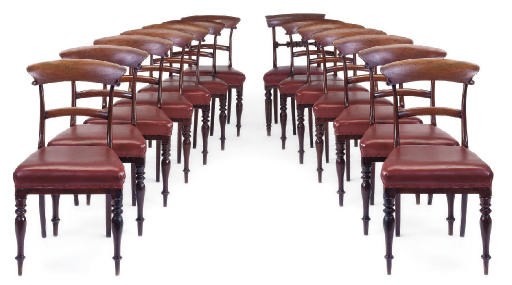 A SET OF THIRTEEN EARLY VICTORIAN MAHOGANY DINING CHAIRS