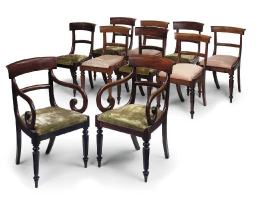 A MATCHED SET OF TEN DINING CHAIRS