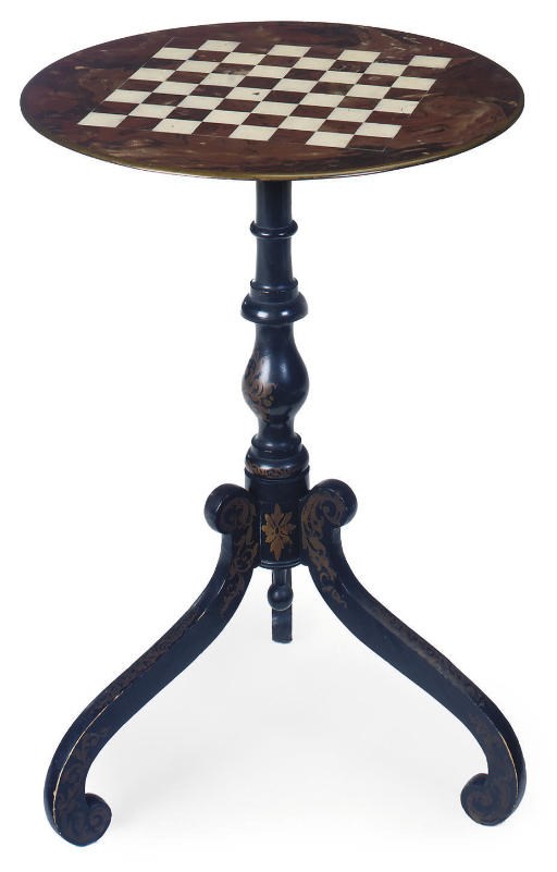 A VICTORIAN JAPANNED AND PARCEL GILT GAMES TABLE