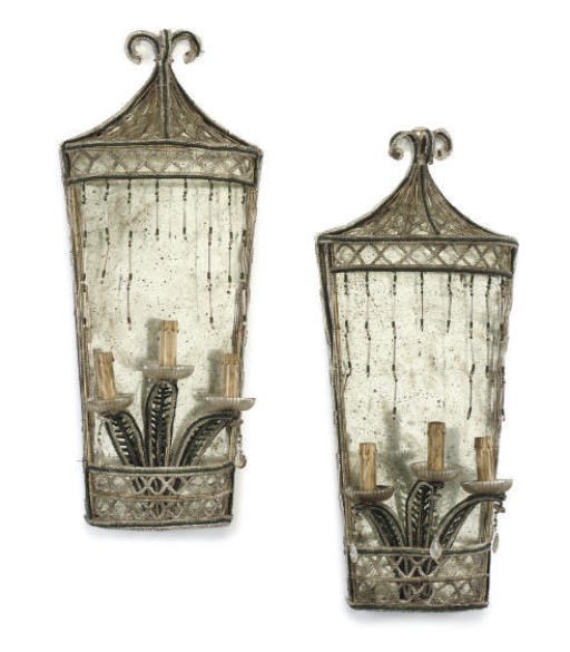 A PAIR OF ITALIAN BEADED GLASS THREE-LIGHT GIRANDOLES