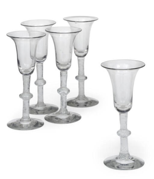 A SET OF TEN OPAQUE-TWIST WINE GLASSES