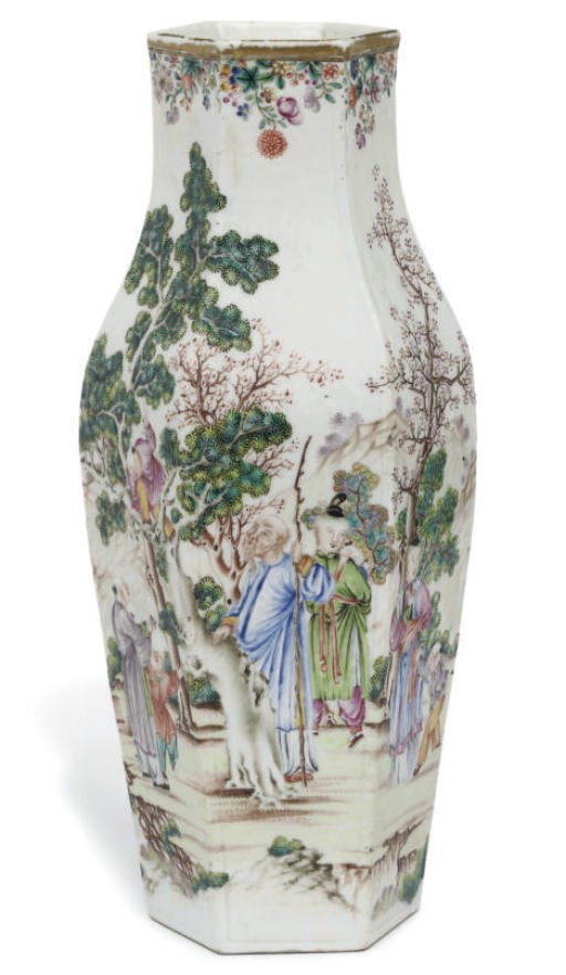 A Chinese export famille rose hexagonal vase