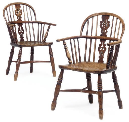 A NEAR PAIR OF NORTH EAST ASH AND ELM WINDSOR ARMCHAIRS
