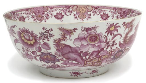 A large Chinese puce and gilt-decorated punch bowl