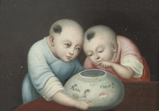 A small Chinese painting in oil on board