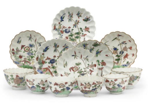 Six similar Chinese famille verte teabowls with saucers