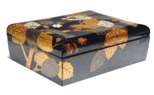 A JAPANESE GILT AND SILVER LACQUER RECTANGULAR BOX AND COVER,