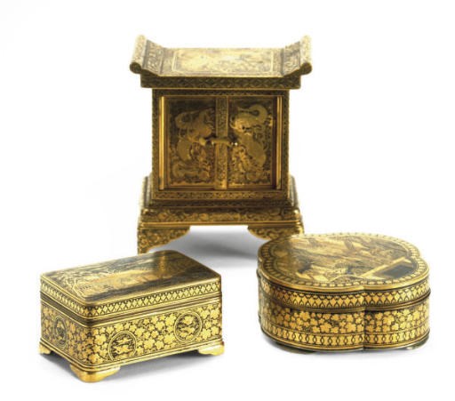 A GROUP OF THREE JAPANESE GILT-OVERLAID IRON BOXES,