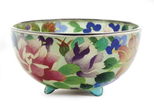 A JAPANESE PLIQUE-A-JOUR GREEN GROUND BOWL WITH PLUM BLOSSOMS,