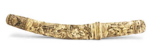 A JAPANESE IVORY CARVED SWORD AND SHEATH, WAKIZASHI,**