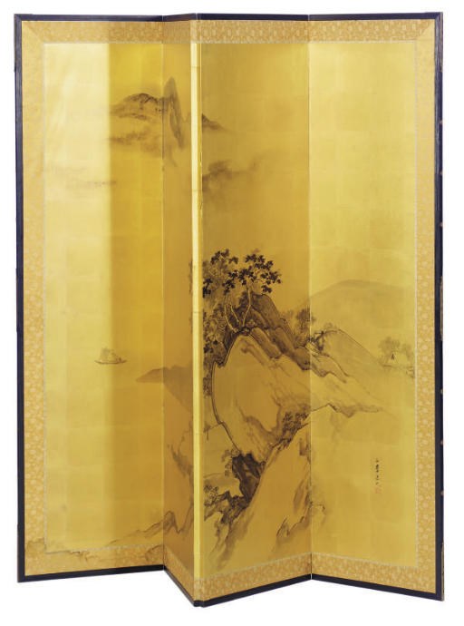 A JAPANESE FOUR-PANEL FLOOR SCREEN,