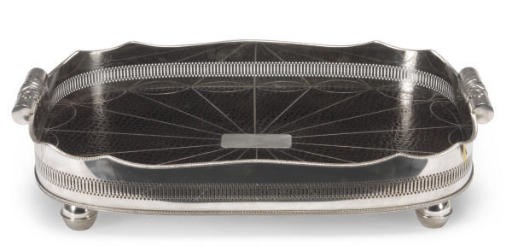 AN ENGLISH SILVER-PLATED GALLERIED TWO-HANDLED LARGE TRAY,