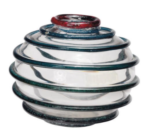 A BLOWN GLASS VASE WITH APPIED DECORATION,