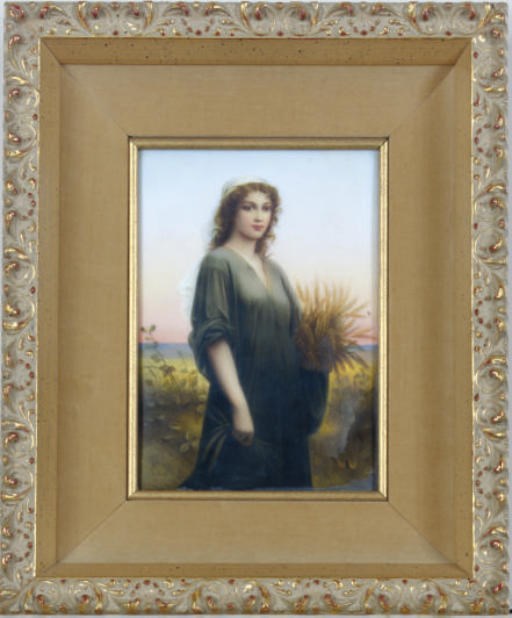 A GERMAN PORCELAIN PLAQUE IN A GILT WOOD FRAME,