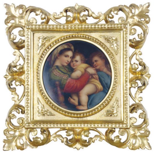 A DRESDEN CIRCULAR PORCELAIN PLAQUE IN A GILT-WOOD FRAME,