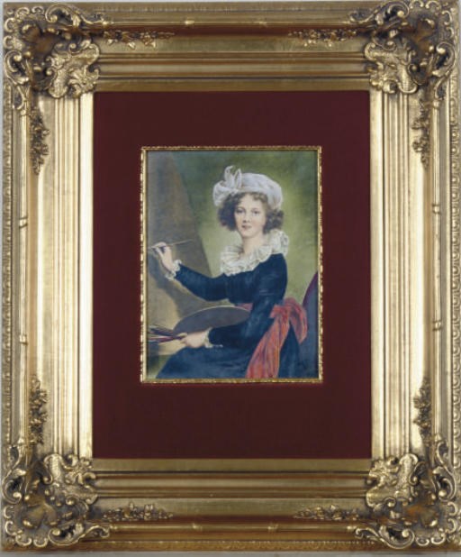 A GERMAN PORCELAIN PORTRAIT PLAQUE OF VIGIE LEBRUN IN A GILT-WOOD FRAME,