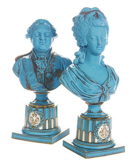 A PAIR OF SÈVRES-STYLE TURQUOISE-GROUND PORCELAIN PORTRAIT BUSTS OF LOUIS XVI AND MARIE ANTOINETTE,