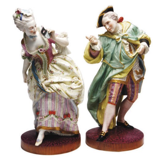 A PAIR OF PARIS COLORED BISCUIT PORCELAIN FIGURES OF DANCERS,