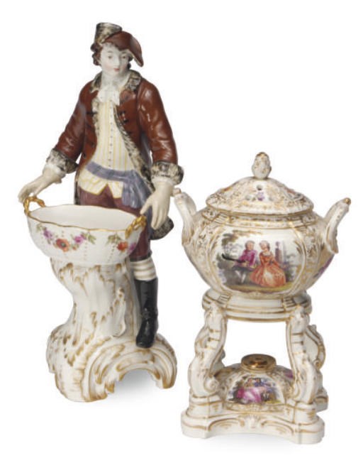 A BERLIN PORCELAIN VEILLEUSE AND A BERLIN PORCELAIN SWEETMEAT DISH EMBLAMATIC OF WINTER,