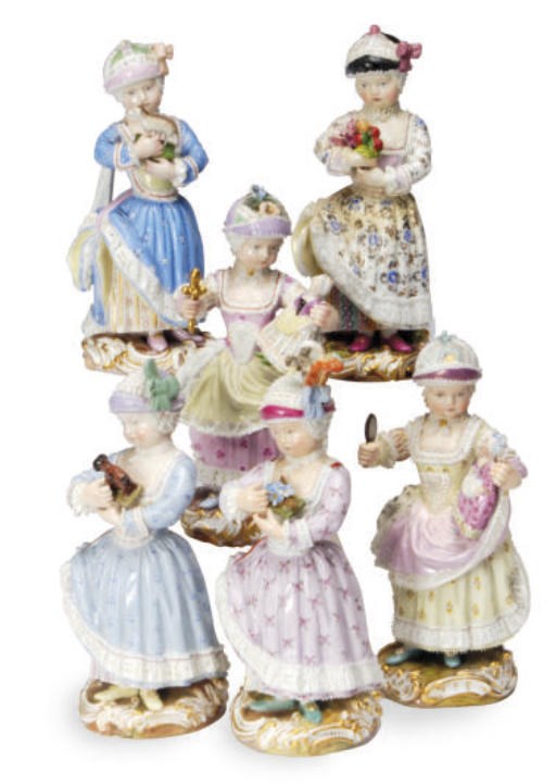 SIX GERMAN FIGURES OF YOUNG GIRLS,