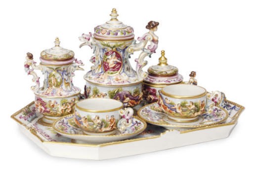 A CAPODIMONTE STYLE PART TEA SERVICE,