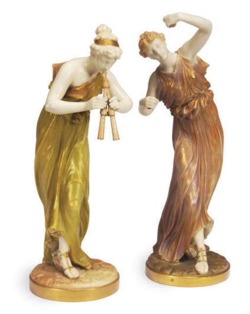 TWO ENGLISH PORCELAIN FIGURES OF MUSES,