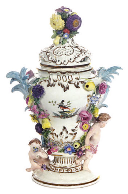 A GERMAN POTPOURRI VASE AND A COVER,