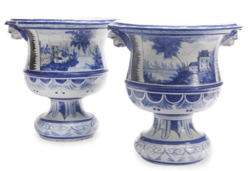 A PAIR OF CONTINENTAL TIN-GLAZED EARTHENWARE JARDINIÈRES,