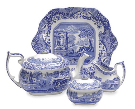 AN EXTENSIVE STAFFORDSHIRE BLUE AND WHITE TRANSFER-PRINTED PART SERVICE IN THE 'BLUE ITALIAN' PATTERN,