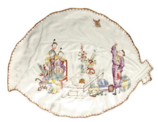 AN ENGLISH PORCELAIN LEAF-FORM DISH,