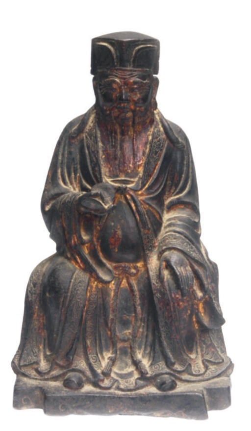 A CHINESE GILT-BRONZE FIGURE OF A SEATED IMMORTAL,