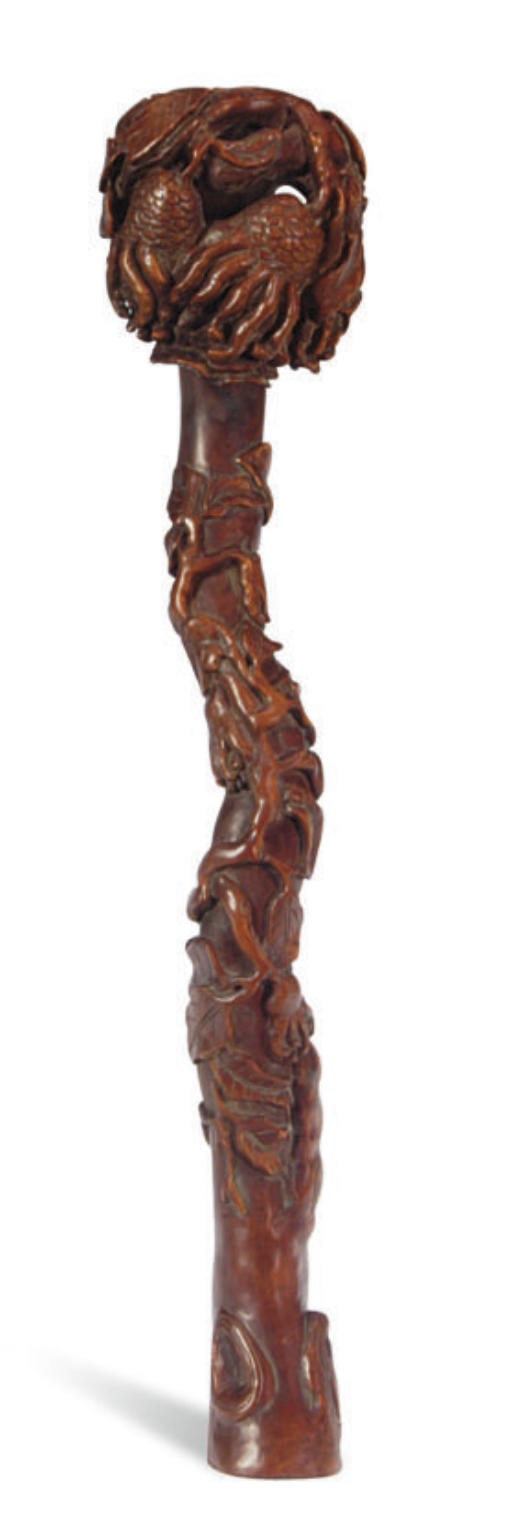 A CHINESE BOXWOOD CARVED RUYI SCEPTER,