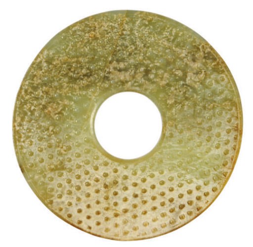 A PALE GREENISH-WHITE ARCHAISTIC JADE BI,